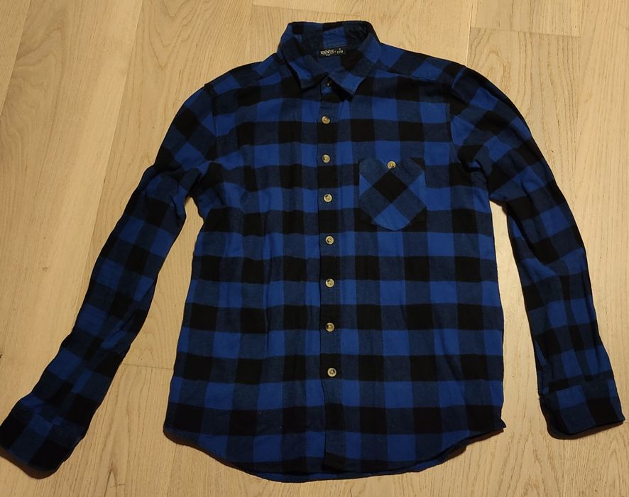 Męska koszula w kratę granatowa M