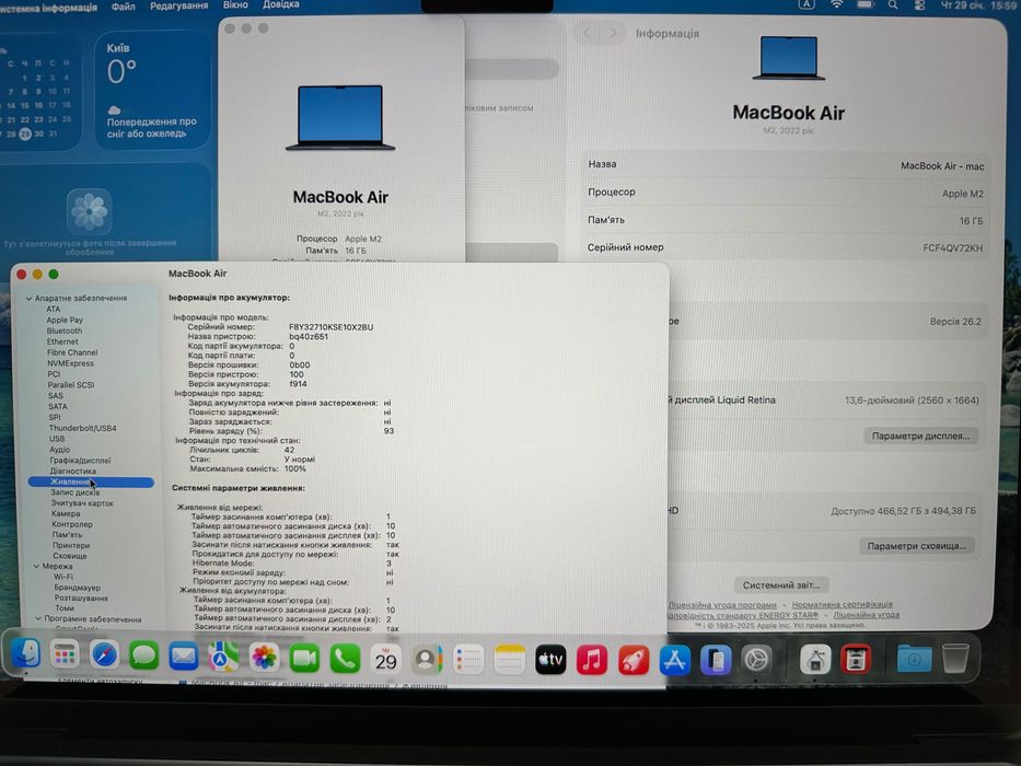 MacBook Air M2 13’ 2022р. 16/500Gb, 42 циклів-100%батарея