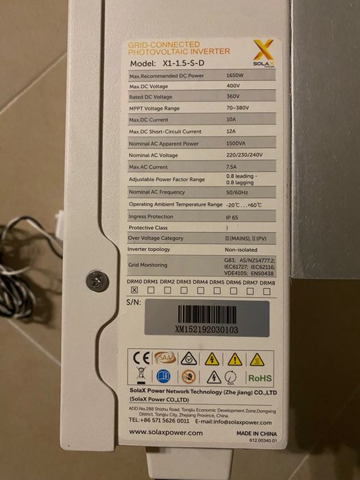 Inversor Solax X1 Mini 1500 + Solax X1 NFI Injet Zero64552792418306121
