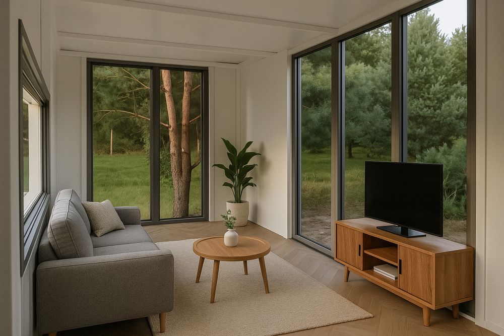 Dom modułowy 35 m2 całoroczny, duże przeszklenia