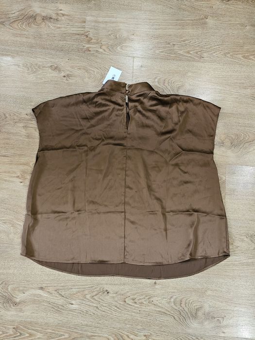 Satynowa Bluzka H&M XXL 44 46 Czekoladowa Elegancki Top ze Stójką NOWA
