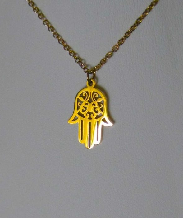 Colar Aço c/ Mão de Fátima NOVO  -  SALDO