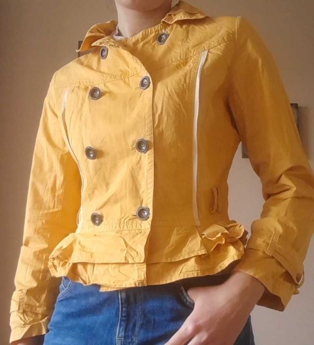 Krótki trencz kurtka max mara vintage płaszcz źółty