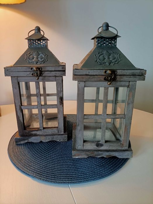 Lampion drewniano -metalowy 2 szt