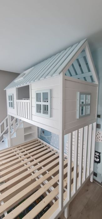 Łóżko piętrowe drewniane domek 160x200