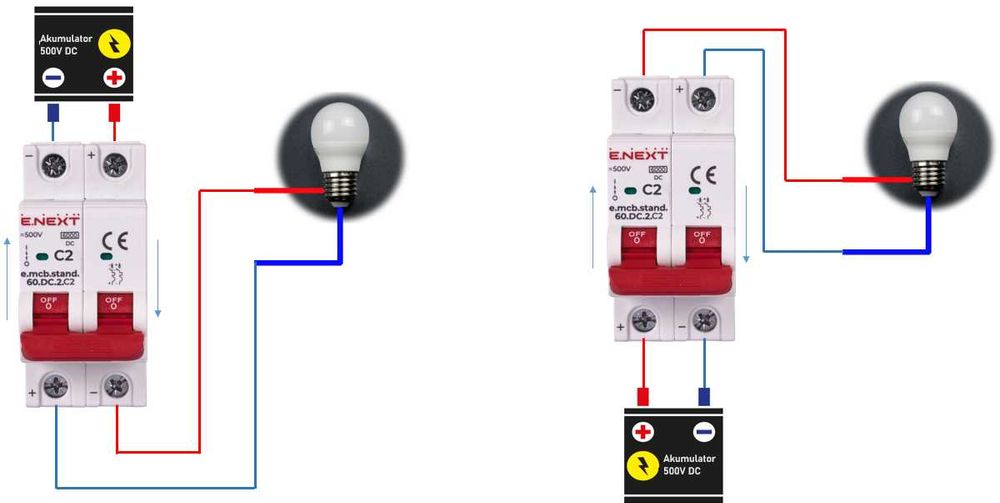 E.NEXT Wyłącznik nadprądowy bezpiecznik DC C10 10A 2p 500V DC 6 kA