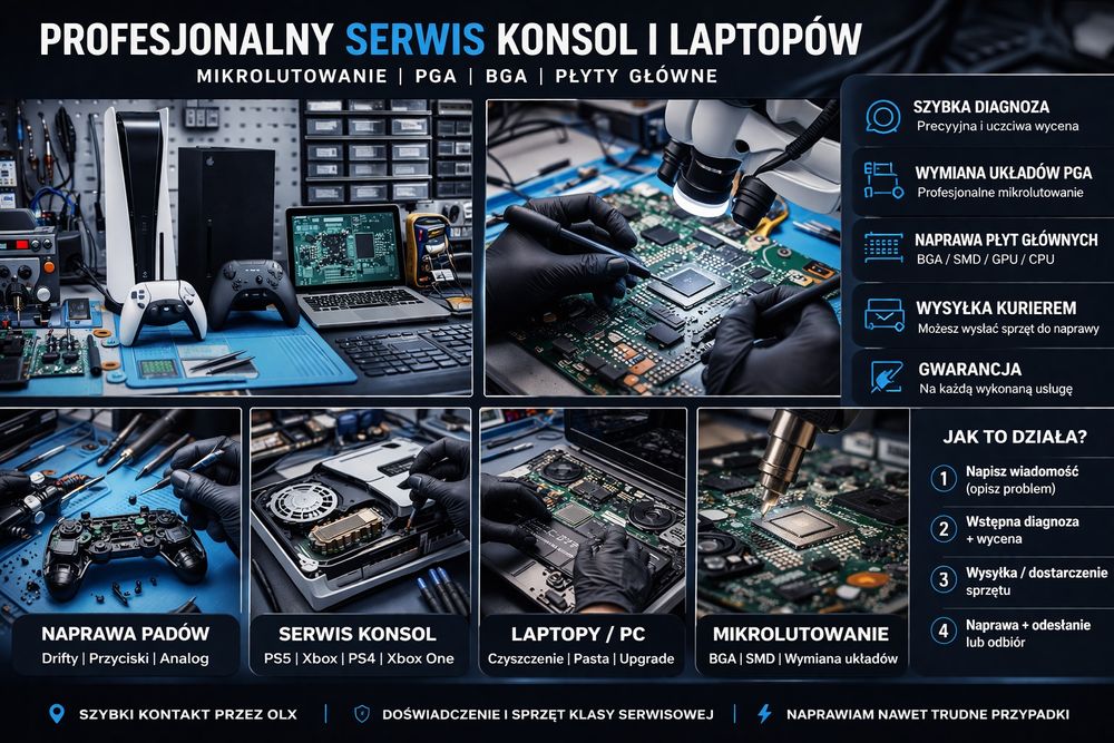Profesjonalny Serwis Konsol i Laptopów | Mikrolutowanie | PGA | Wysyłka