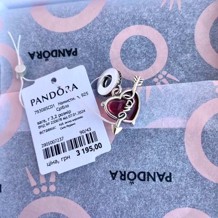 Шарм серце пандора оригінал, намистина пандора, шарм сердце пандора