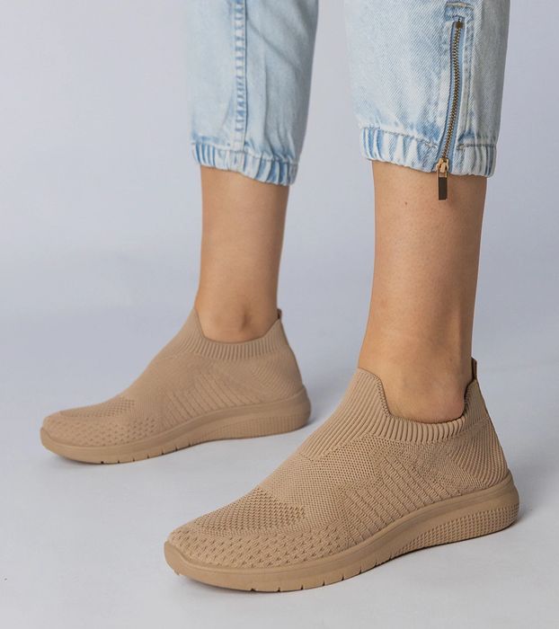 Beżowe sneakersy sportowe ze skarpetkową cholewką Kreta