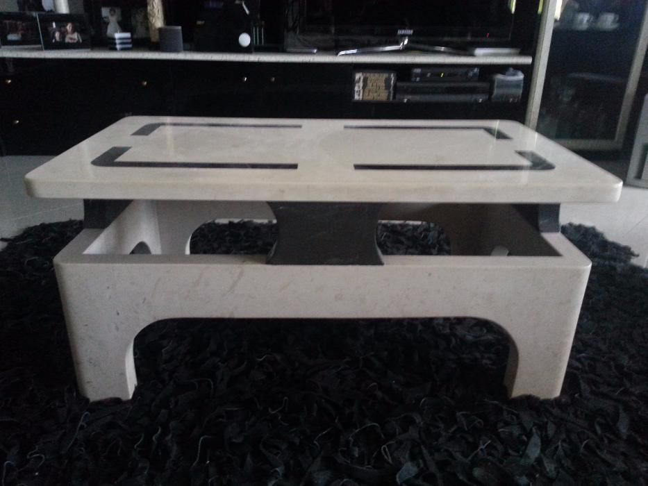 Mesa de Centro de Sala em Mármore (Branco e Preto)