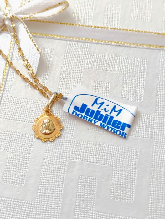 Złoty naszyjnik z medalikiem Maryja próba 585