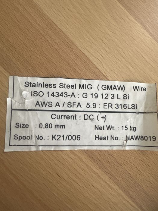 Drut spawalniczy nierdzewny 316LSi 0.8 mm 15 kg MIG – NOWY