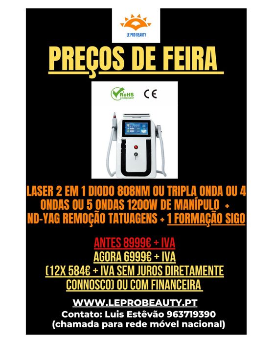 Laser diodo 5 ondas + Nd-Yag  Remoção tatuagens+ Curso + Garantia