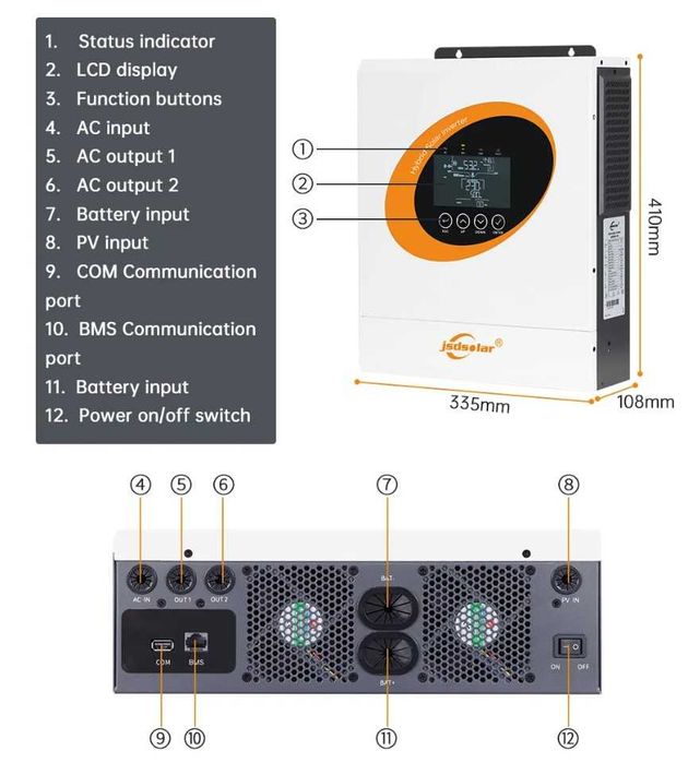 Гібридний інвертор Jsdsolar J4000HC WI-FI, 24В, 4000 Вт