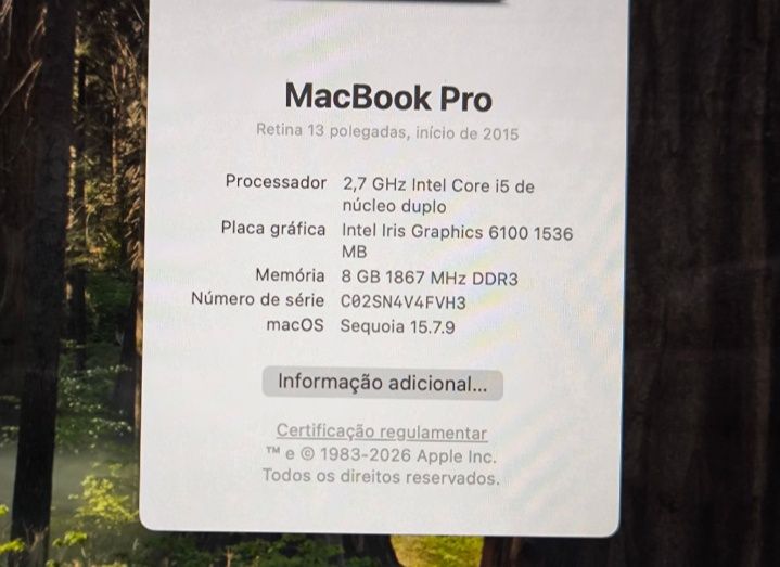 Apple Macbook Pro 13 2015 i5 SSD 256GB 8GB ram Iris Retina