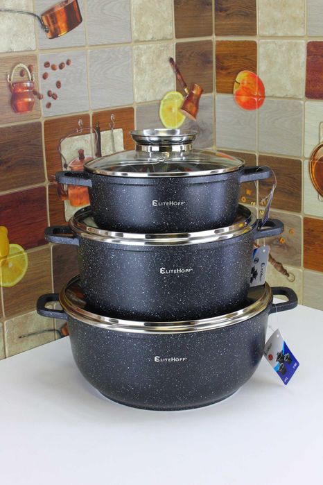 Ciężkie solidne marmurowe garnki 2.3L, 4.5L, 6.5L Elitehoff PREMIUM 61