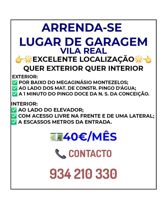 Arrenda-se lugar de garagem junto a elevador-ao lado do Pingo D'Água