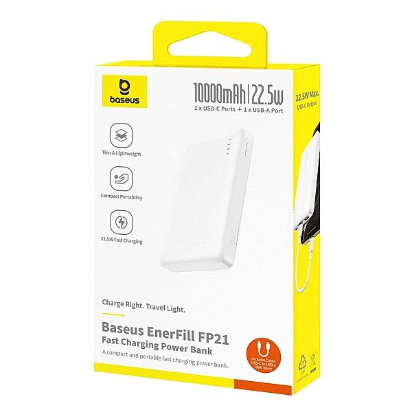 Powerbank Baseus EnerFill FP21/10000mAh 22.5W USB-A - USB-C - biały