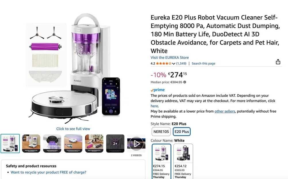 robot aspirador Eureka E20 Plus, NOVO