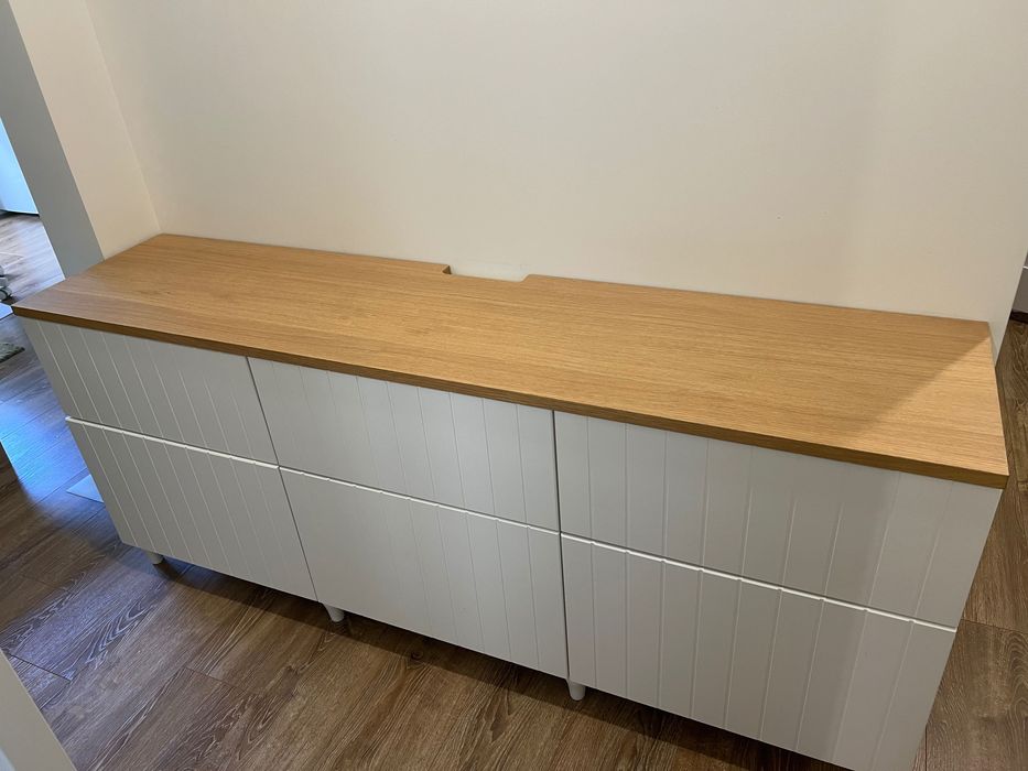 Szafka pod TV IKEA BESTÅ Västerviken 180 cm | Biała, blat dąb
