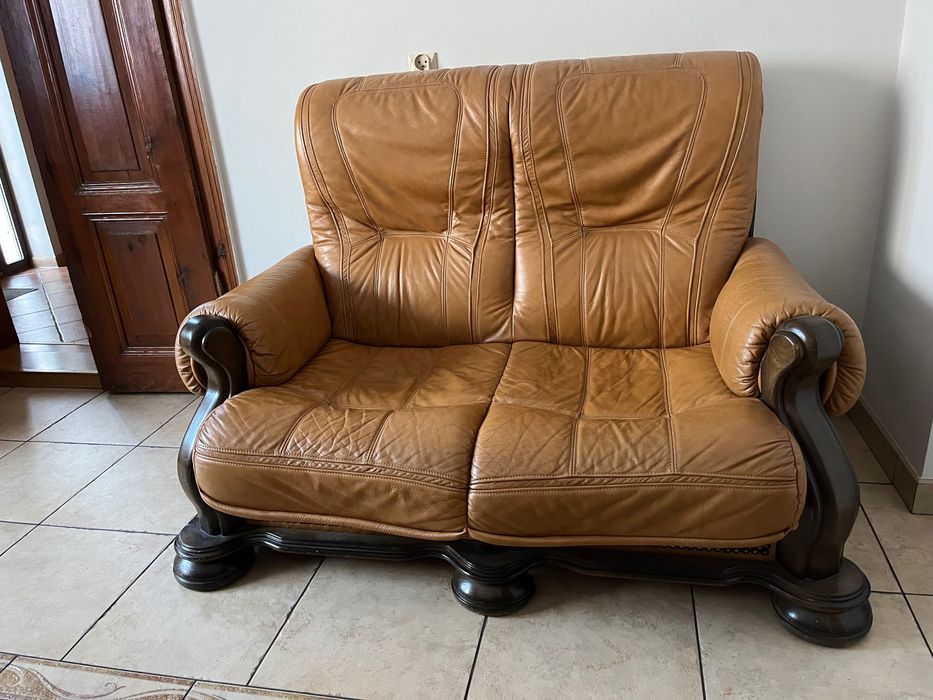 Sofa skórzana skóra brązowa