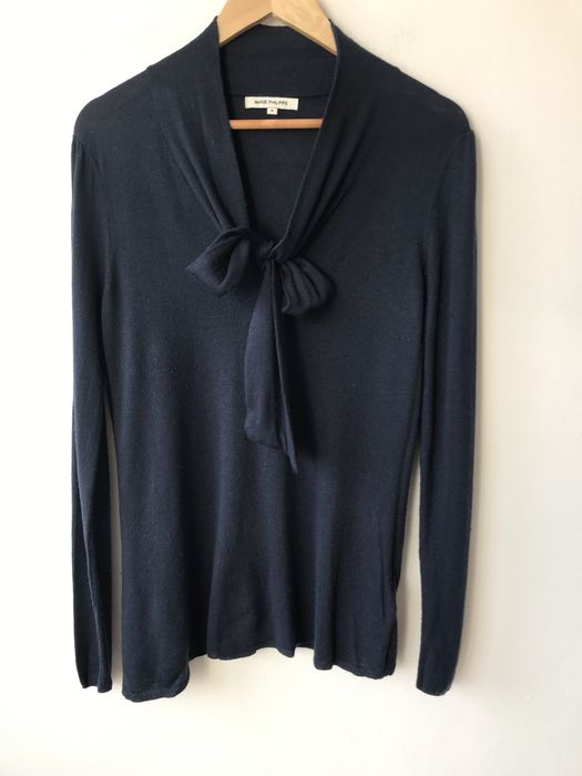 Wiskozowy nylonowy sweter damski Marie Philippe M 38 10 wełna dekolt V
