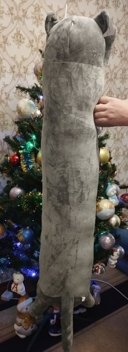 Мягкая игрушка подушка обнимашка кот Батон серый 130 см