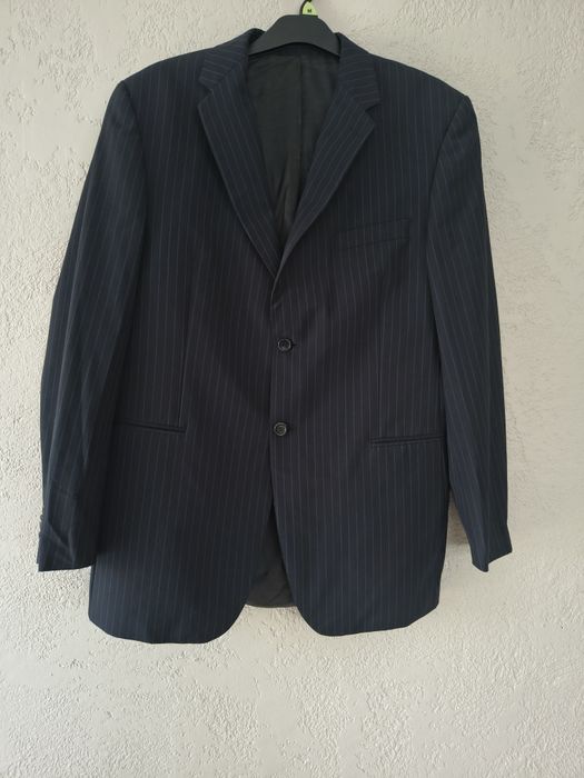 Wełniany garnitur męski, granatowy , w paseczki, VAN GILS , XL
