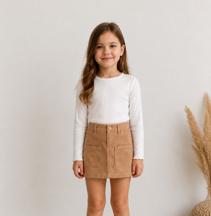 Шкільна спідниця hm, Коричнева спідниця hm zara, трендова бежева коричнева спідничка hm, спідниця мікрозамш hm