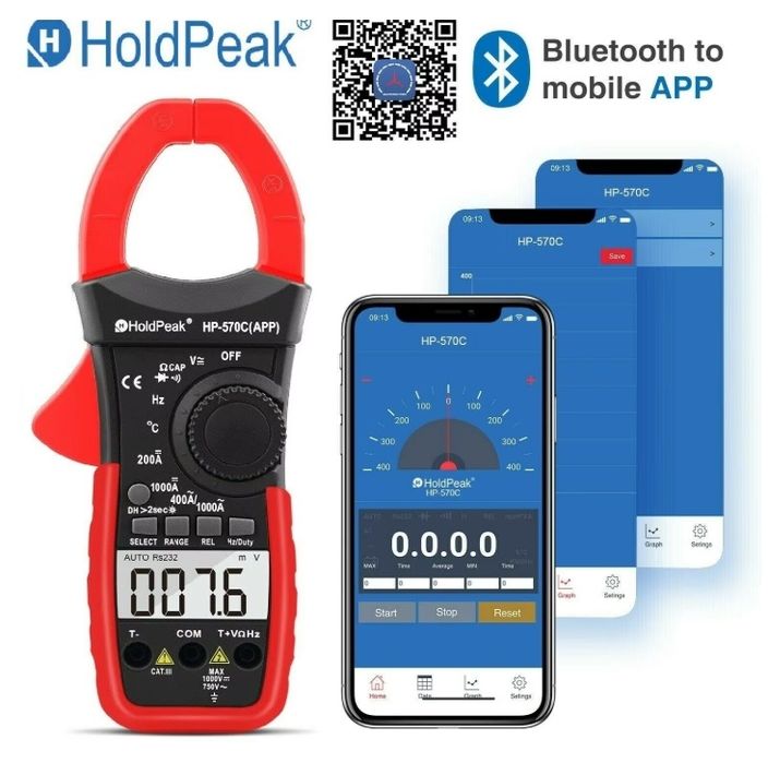 Струмові кліщі постійного струму з Bluetooth HoldPeak HP-570APP, різні