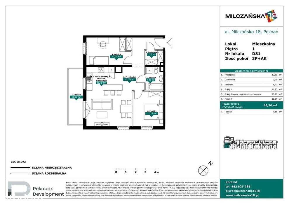 3-pokojowe mieszkanie 68m2 + balkon