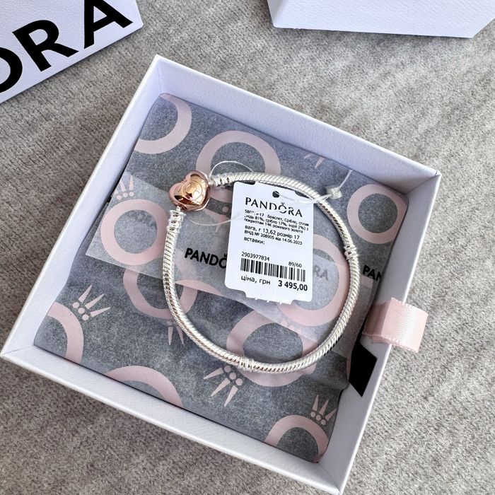 Браслет Пандора оригінальний Золоте серце Pandora новий срібло 925