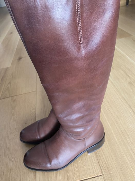 Skórzane, brązowe kozaki Lasocki, rozmiar 36