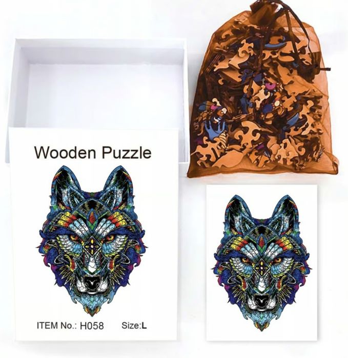 Duże Puzzle Drewniane Wilk rozm L  A4