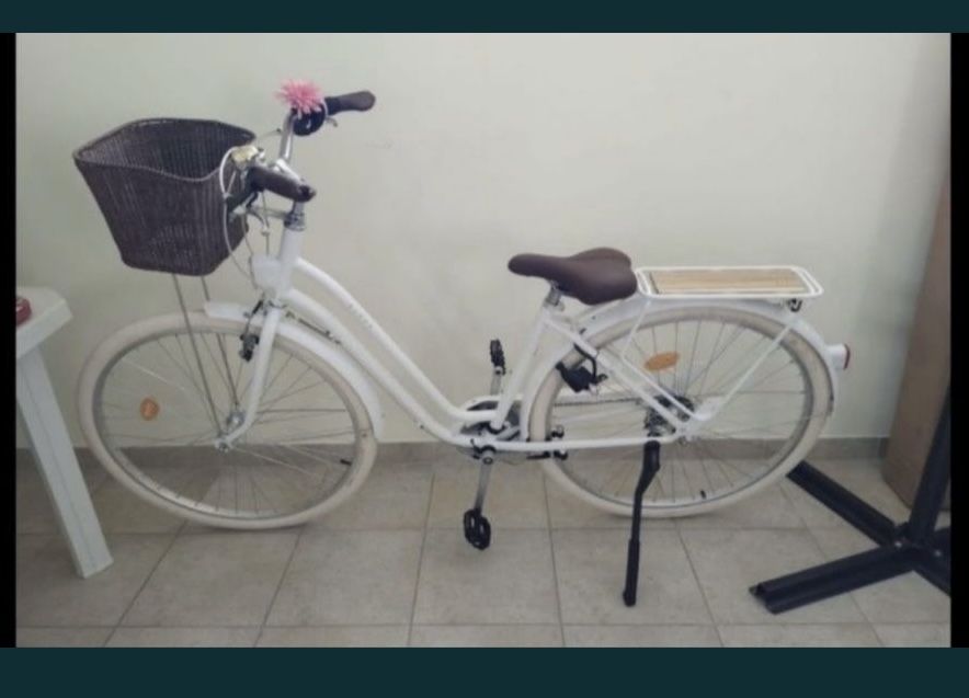 Bicicleta com cesto elegante senhora