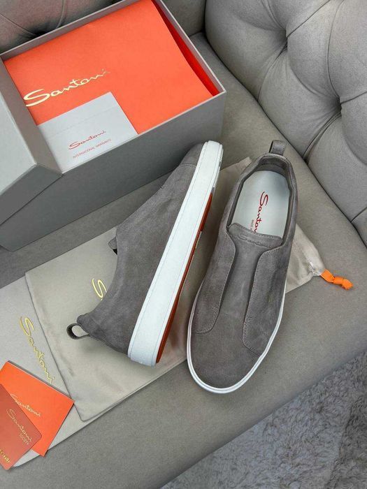 Мужские кожаные кроссовки Santoni замшевые кеды Сантони ob423