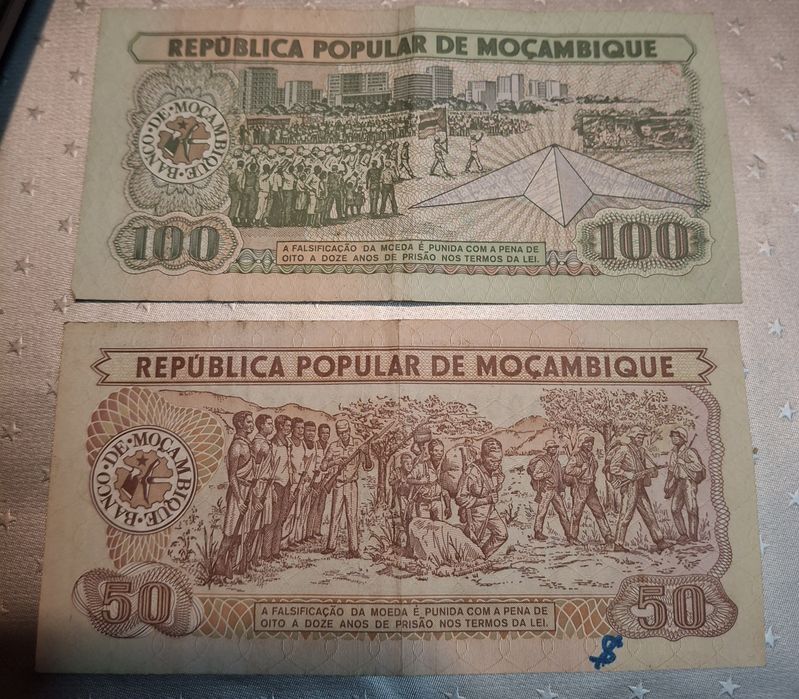 2 Notas Moçambique anos 80 Meticais.
