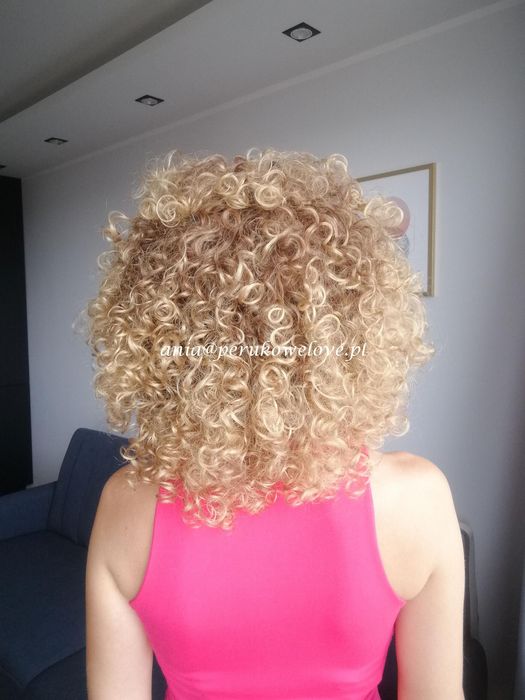 Peruka blond OMBRE afro loki kręcone włosy na co dzień jak naturalne
