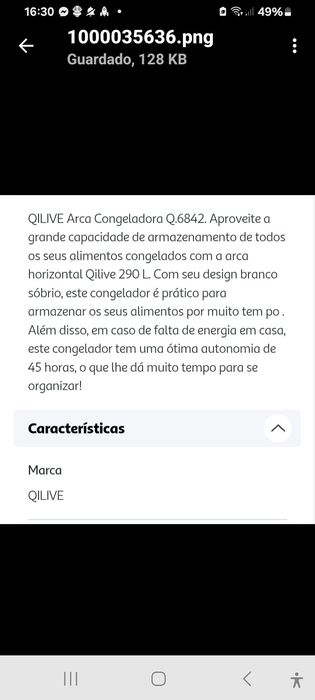 Arca Congeladora QLIVE 290 LT NAO USADA com garantia comercial