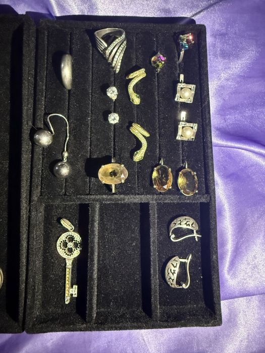 Срібні сережки каблучка підвіска