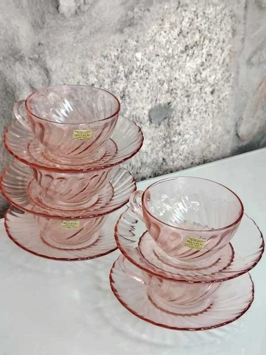 Conjunto de 5 Chávenas e Pires Arcoroc Rosaline Anos 70 ENVIO GRATIS