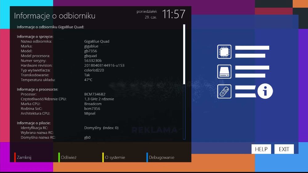 GigaBlue HD Quad dekoder satelitarny. 4x DVB-S2 dysk 320 GB.