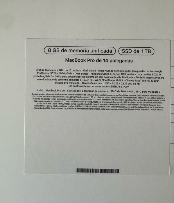 TROCO MacBook Pro 14, M3, 8GB, 1TB ( Novo / Nunca Usado )