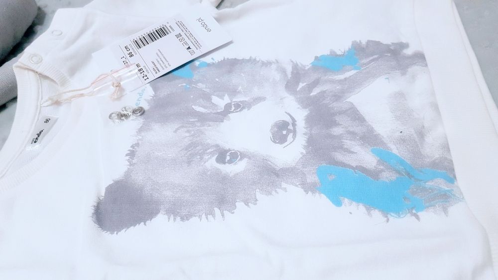 Bluza biała Endo r. 86 z misiem niedźwiadek