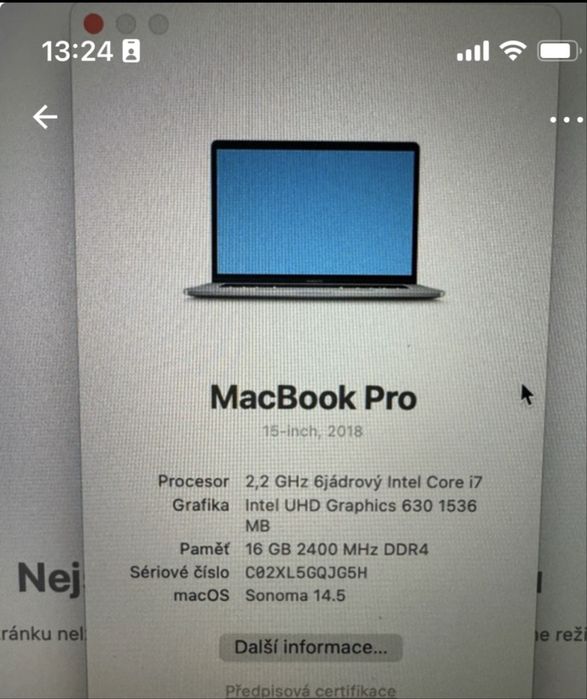 MacBook Pro 15” 2018 A1990 uszkodzony