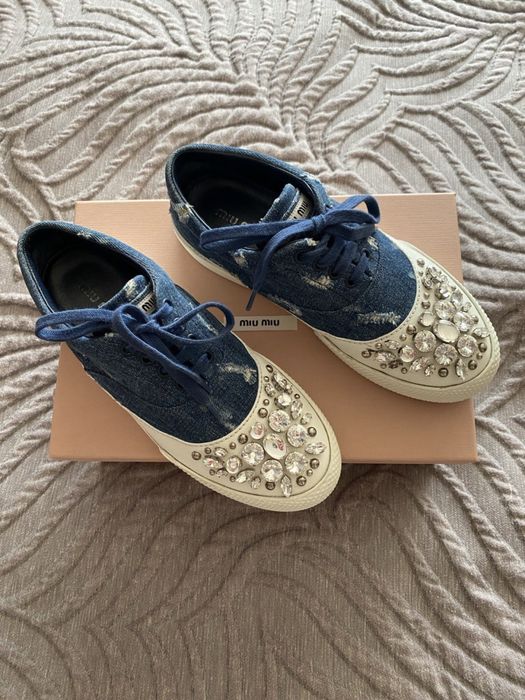 Кожаные Джинсовые кеды Miu Miu, размер 37,5!