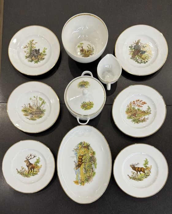 Фарфоровый столовый сервиз Krautheim GDR Германия мотив охота