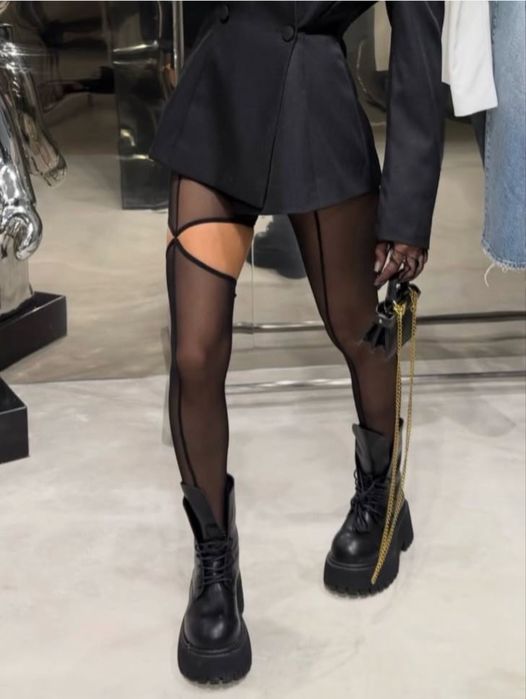 Лосини колготи сітка міцна чорні капронові штрипки дірка