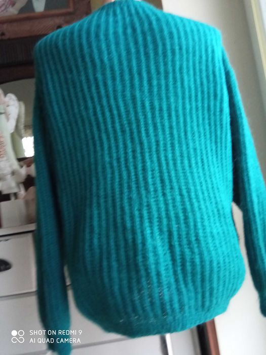Sweter 50 ręcznie robiony handmade rękodzieło morski moher 120cm pachy