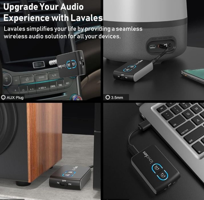 Nadajnik-odbiornik Bluetooth 5.3 Lavales do telewizora, adapter audio